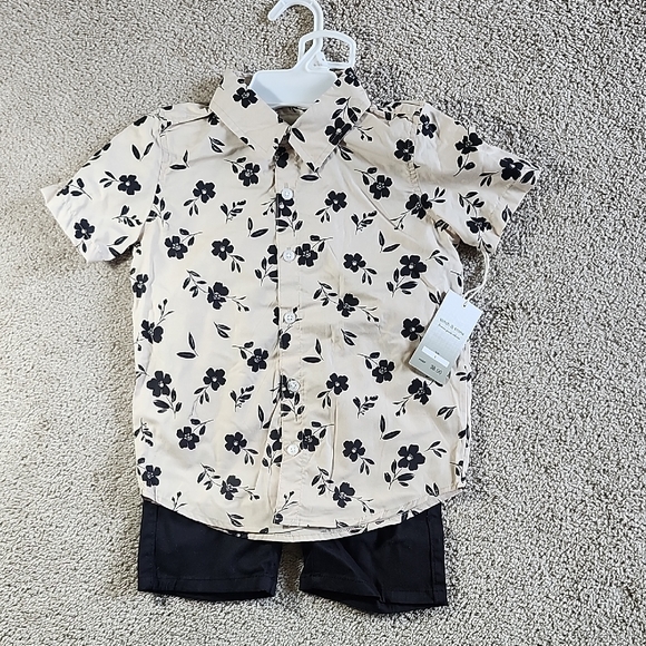 Stitch & Stone Other - Kids Floral Button-Down Shirt - Beige and Black